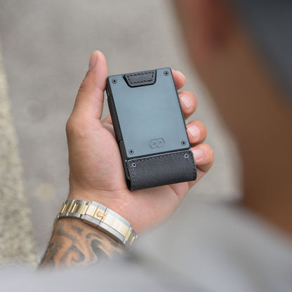 PROOF Wallet | The Monolith | Black Ballistic Nylon & Black Full Grain Leather with Dark Gunmetal