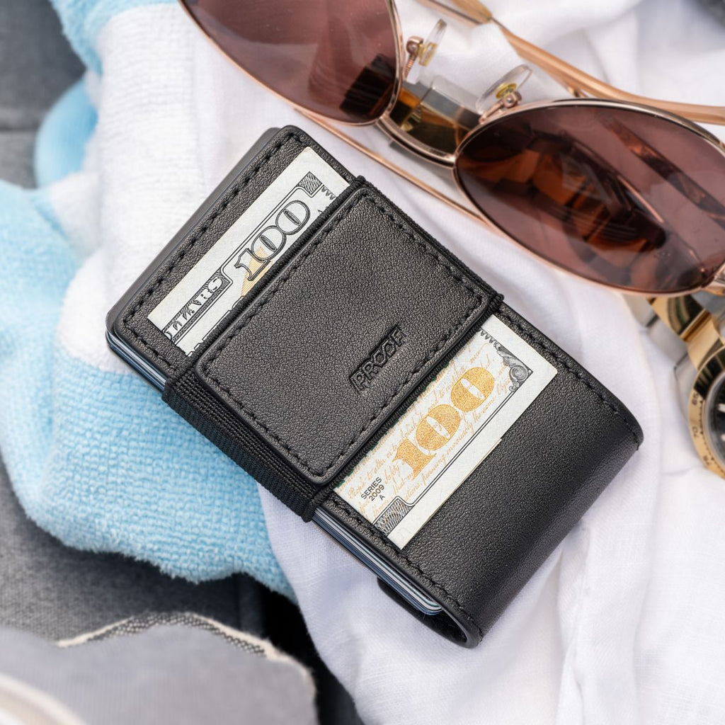 PROOF Wallet | The Obsidian | Black Full Grain Leather & Brushed Brass