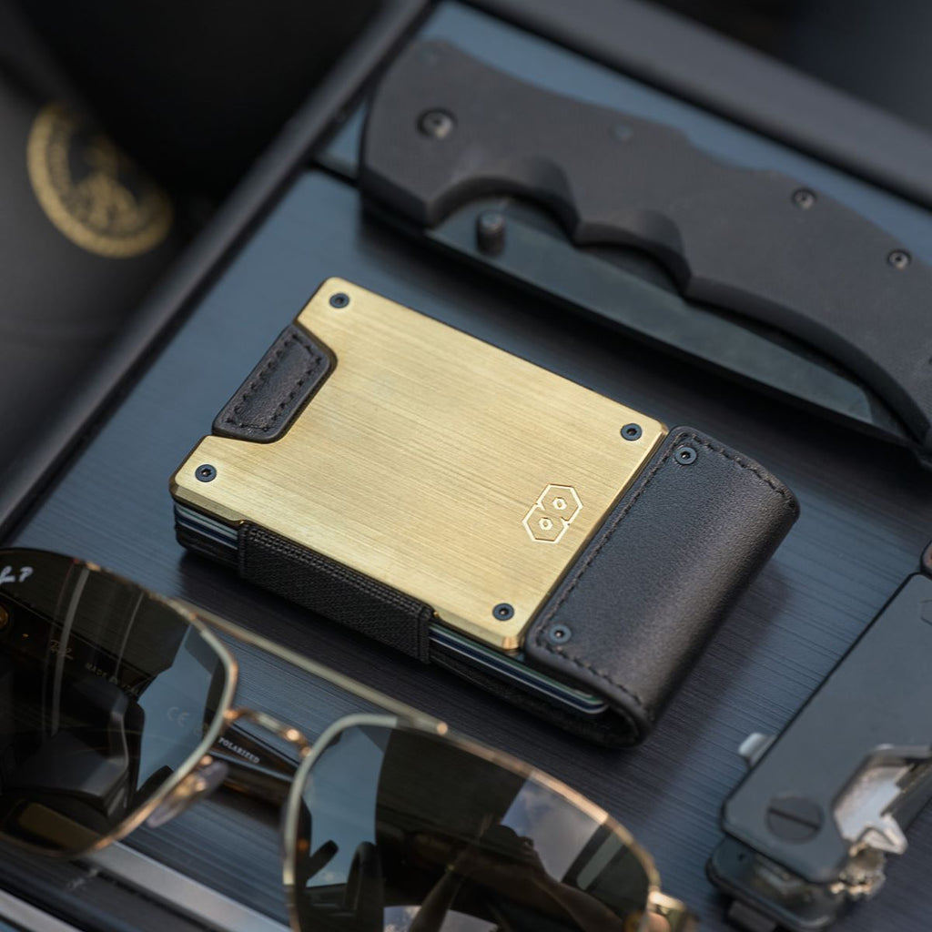 PROOF Wallet | The Obsidian | Black Full Grain Leather & Brushed Brass