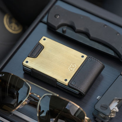 PROOF Wallet | The Obsidian | Black Full Grain Leather & Brushed Brass