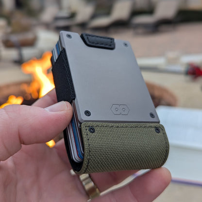 PROOF Wallet | The Operator | Olive Drab Ballistic Nylon & Black Full Grain Leather with Satin Gunmetal
