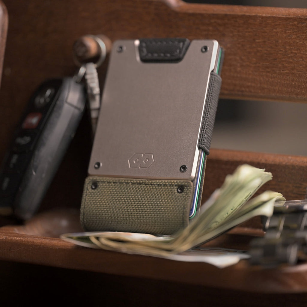 PROOF Wallet | The Operator | Olive Drab Ballistic Nylon & Black Full Grain Leather with Satin Gunmetal