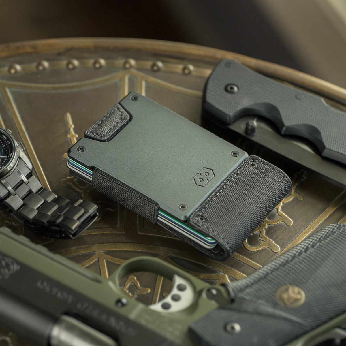 PROOF Wallet | The Monolith | Black Ballistic Nylon & Black Full Grain Leather with Dark Gunmetal